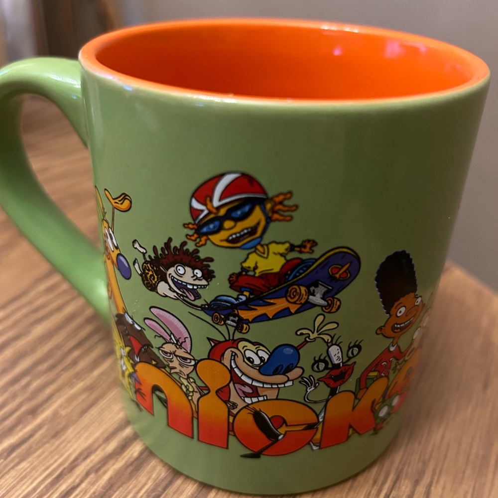 Nickelodeon Retro 90s Coffee Mug 
Green Orange 
CatDog Rugrats Stimpy He…